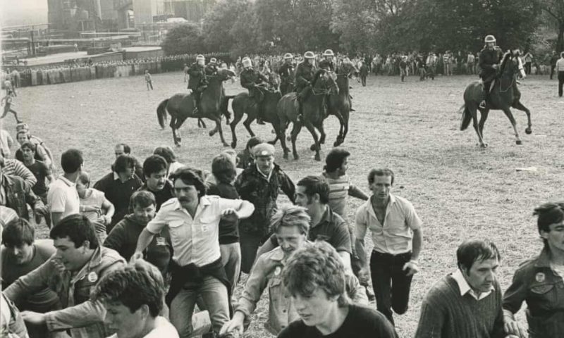 The confrontation on 18 June 1984 between riot police and striking miners. Photograph PhotofusionRexShutterstock